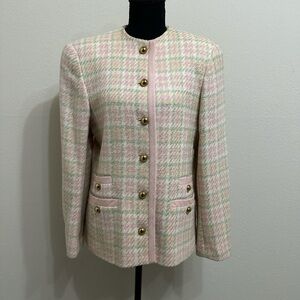 Evan Picone Pastel Plaid Blazer with Gold Buttons